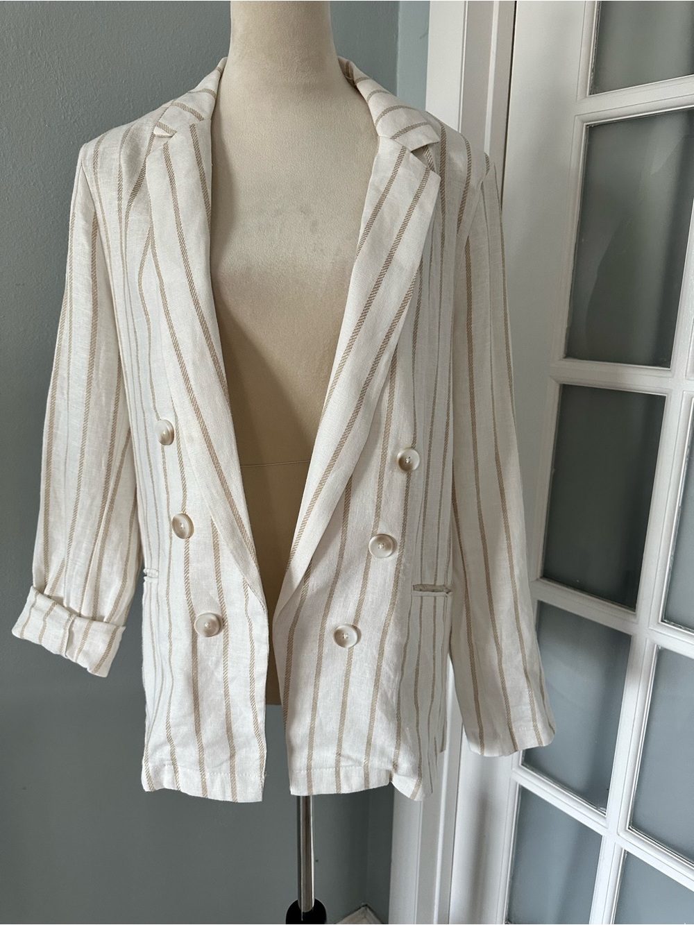 Stooshy Cream Blazer with Tan Stripes